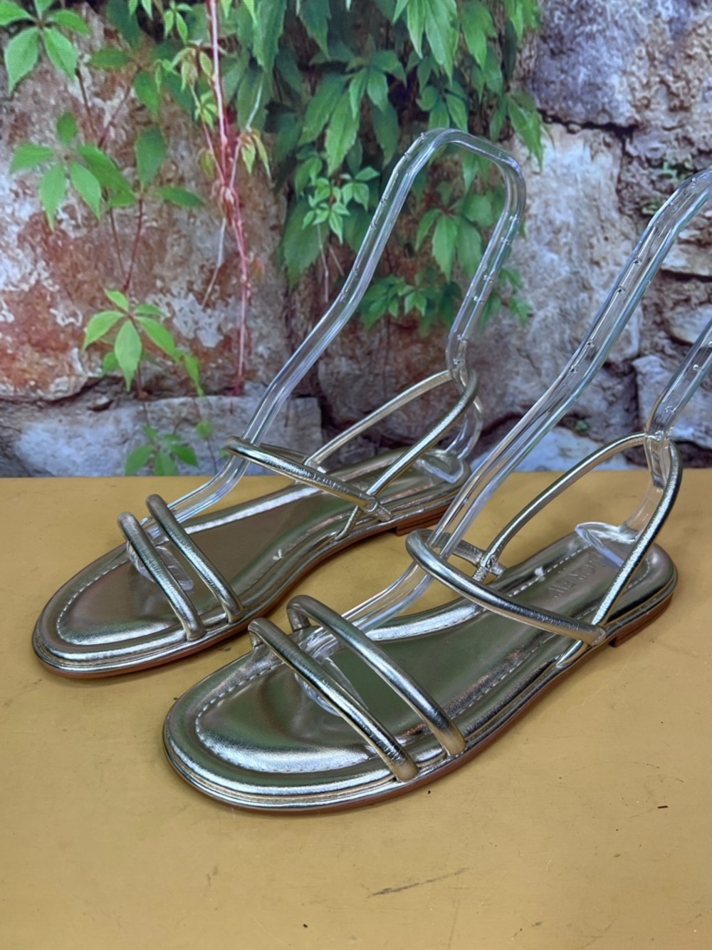 J. CREW Tubular Gold Metallic Strappy Sandals, 9 - Picture 2 of 8